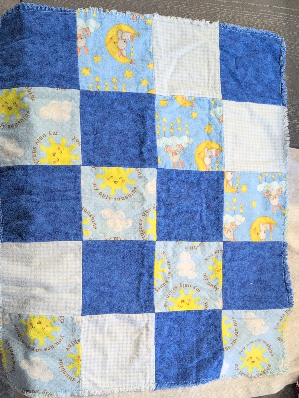 Baby Patchwork Lovey Blanket in Blue and Yellow